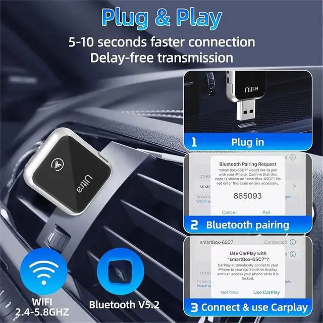 Alt view image 2 of 3 - CarPlay Adapter,Mini USB Design for Cars with Wired CarPlay,Plug and Play,Fast and Stable Connection for