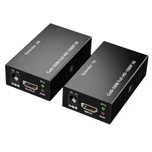 Alt view image 3 of 3 - 1080P -Compatible Extender over Single Rj45 Cat5e/6 Cable 60M Ethernet Extender Video Extension Transmission EU Plug