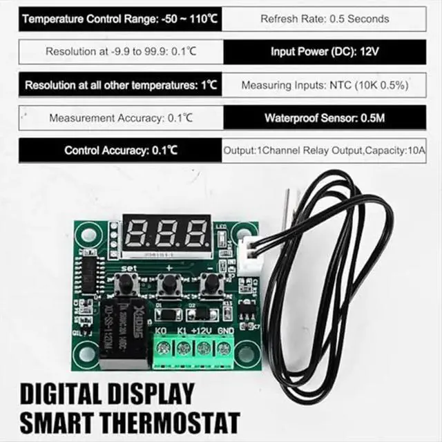 Alt view image 2 of 3 - W1209 DC 12 V LED Digital Thermostat Temperature Controller,-50-110°C Temp Control Switch Module Board with Sensor Probe