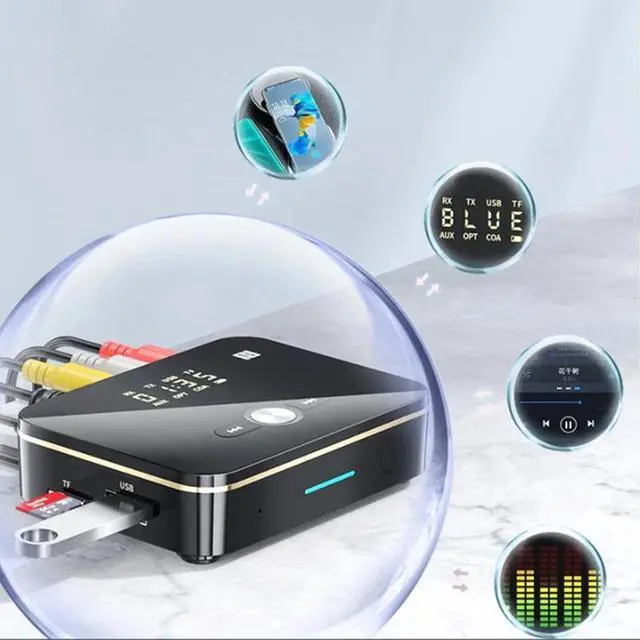 Alt view image 3 of 6 - M8 Bluetooth 5.0 RCA Audio Receiver Transmitter APTXLL 3.5Mm AUX Music Adapter With Mic NFC For Car TV Speakers