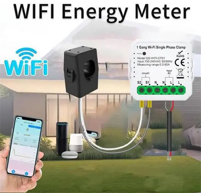 Main image of 1CH 80A Tuya Smart Power Meter Consumption & Solar PV Production Monitor Consumption Bidirectional Monitor