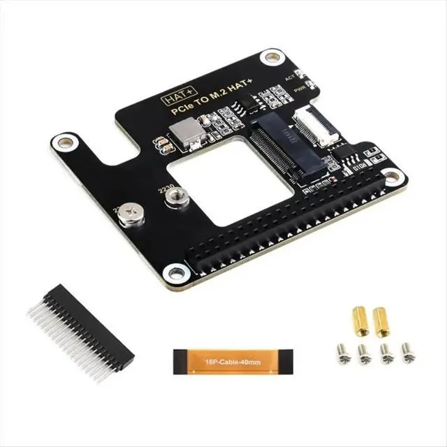 Alt view image 2 of 3 - For 5 PCIe to M.2 HAT NVME High Speed Expansion Board with 16P Cable GPIO Header Support Active Cooler