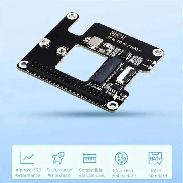 Alt view image 3 of 3 - For 5 PCIe to M.2 HAT NVME High Speed Expansion Board with 16P Cable GPIO Header Support Active Cooler