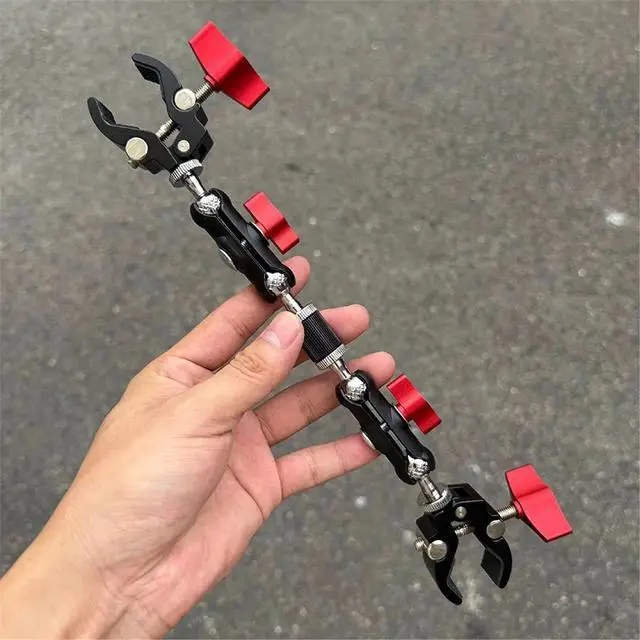 Alt view image 2 of 6 - Camera Double Clip Crab Clamp for Motorcycle Bicycle Handlebar Clip Bracket Universal Adjustable Extension Arm