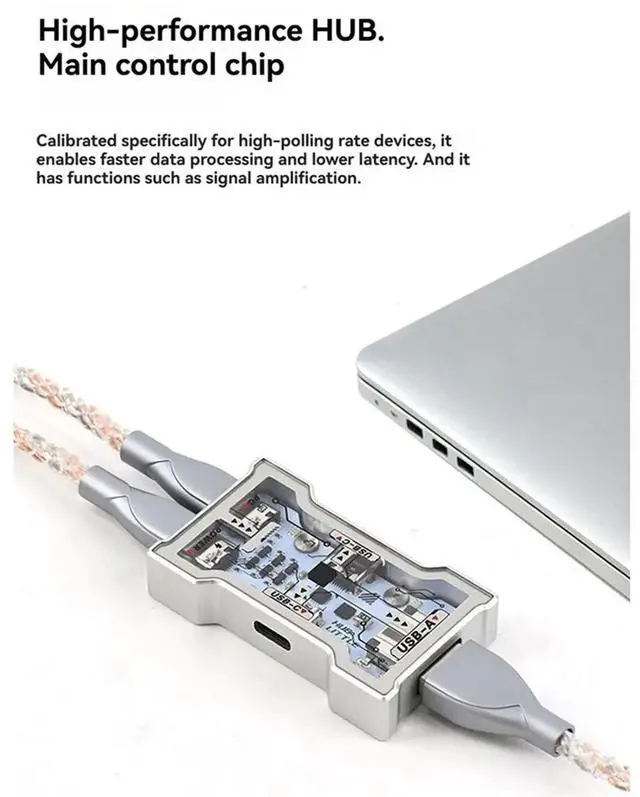 Alt view image 2 of 6 - HMLAB HUB Lite - Gaming USB HUB 2-to-3 Port Extender, 8K Hz High Speed, OLED Display Button Control, HMHUB with Stand