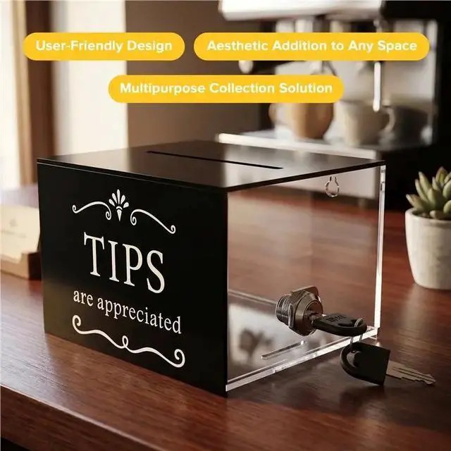 Alt view image 2 of 3 - Tip Jars For Money 6 X 4 X 5 Inch Tip Collection Box With Lock Donation Suggestion Box For Tip Storage Raffling Box