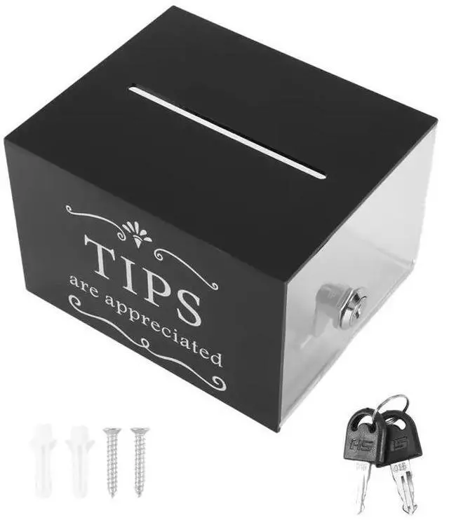 Alt view image 3 of 3 - Tip Jars For Money 6 X 4 X 5 Inch Tip Collection Box With Lock Donation Suggestion Box For Tip Storage Raffling Box
