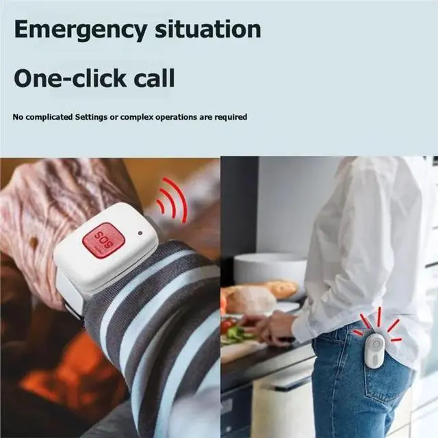 Alt view image 2 of 3 - Elderly Caregiver Pager Call Button SOS Watch With 1 Receiver+ 2 Transmitter Safety Alert Monitoring System Vibration Home