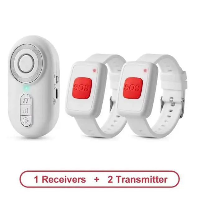 Alt view image 3 of 3 - Elderly Caregiver Pager Call Button SOS Watch With 1 Receiver+ 2 Transmitter Safety Alert Monitoring System Vibration Home