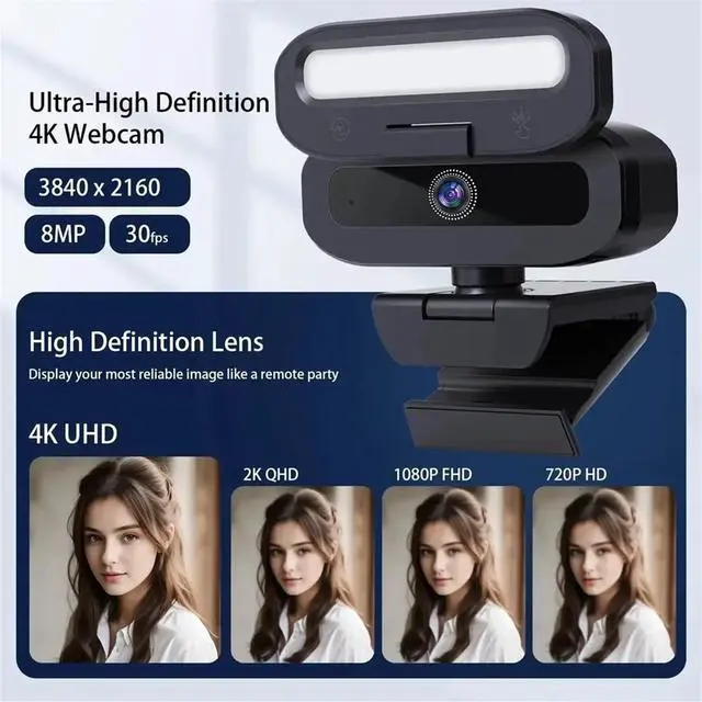 Alt view image 3 of 3 - 4K 60FPS Live Webcam USB Autofocus Camera PC Rotatable Microphone Fill Light Streaming Camera for PC Laptop
