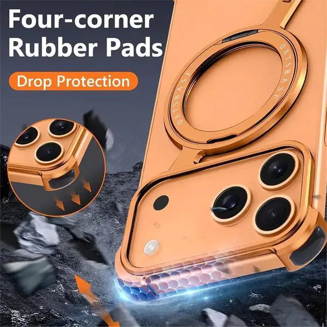 Alt view image 2 of 3 - Metal Case for 17 Pro Max, Slim Frameless Aluminum Alloy Bumper with Ring Holder Magnetic Stand