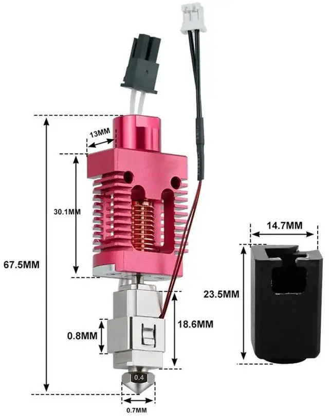 Alt view image 3 of 6 - Hotend Kit for CR10 10S Ender3 3S Upgrade Hot End Kit 0.4mm Copper Plated Nozzle 3D Printer Accessory