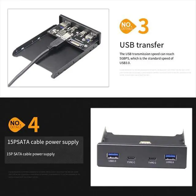 Alt view image 3 of 6 - USB Hub USB C Hub 3.5 Inch Floppy Drive Front Panel 2 Port USB 3.0 + 2 Port USB 3.1 Type C 20 Pin Connector