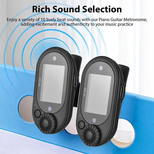 Main image of 2 Pcs Electronic Metronome 10 Beat Color Screen Display for Piano Guitar Violin Zither Drum Practice Rhythm Instrument