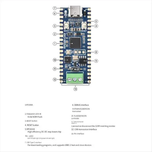 Alt view image 3 of 6 - For Microcontroller Development Board Based on RP2350 Chip RP2350 CAN Development Board