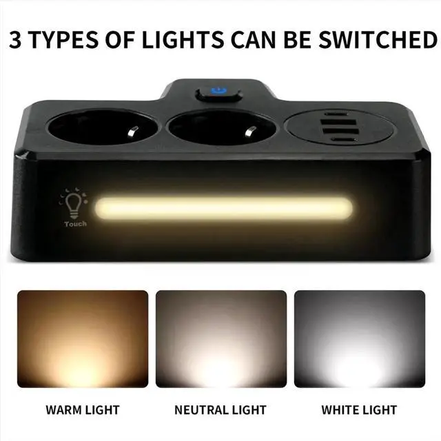 Main image of EU Plug Outlet Power Strip Wall Socket Expansion Plug PD QC3.0 Fast Charge Multitap USB Charge with Switches(White)