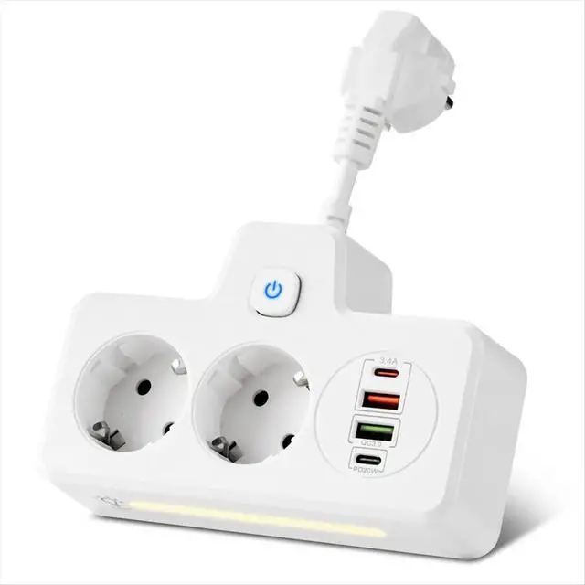 Alt view image 3 of 3 - EU Plug Outlet Power Strip Wall Socket Expansion Plug PD QC3.0 Fast Charge Multitap USB Charge with Switches(White)