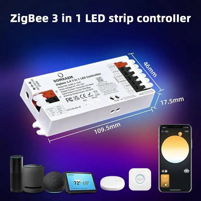 Alt view image 2 of 3 - Zigbee3.0 RGBCCT RGB RGBW LED Strip Controller 12V-24V 20A Smart Dimmer Works for Home