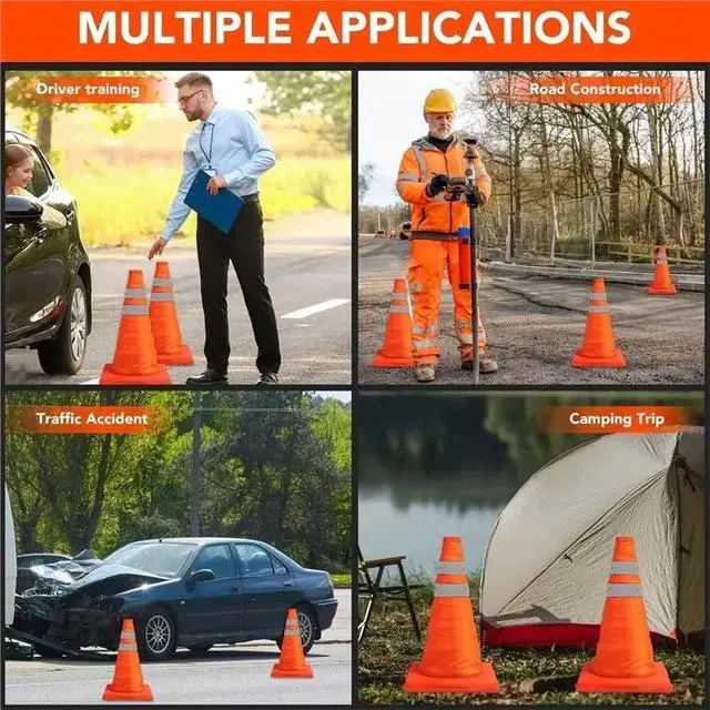 Alt view image 3 of 6 - Traffic Cones,Collapsible Safety Cones,Multi Purpose -Up Cones ,Orange Cones For Parking Lot, Driveway, Driving Etc