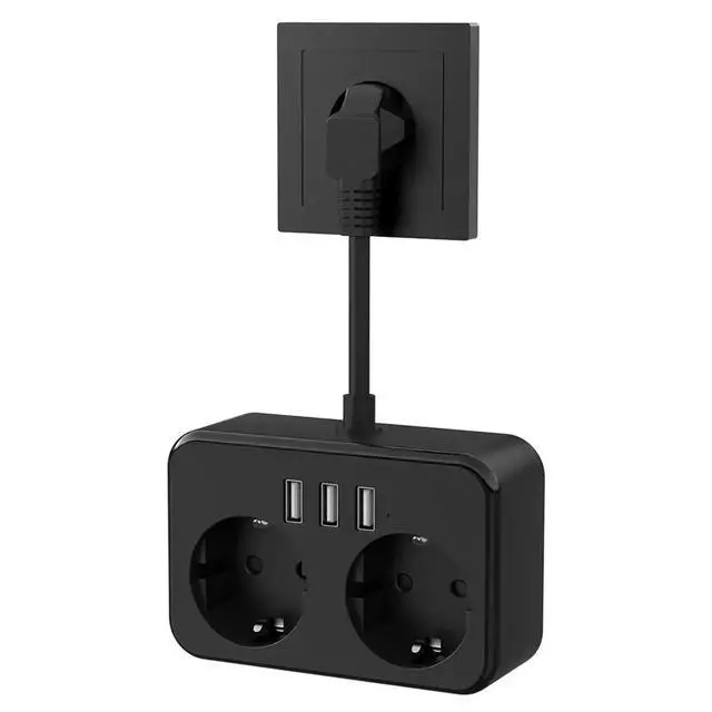 Alt view image 3 of 3 - Power Strip with 2 AC Outlets and 3 USB Fast Charging Ports, Electrical Socket, Wall-Mounted, EU Plug, Power Adapter