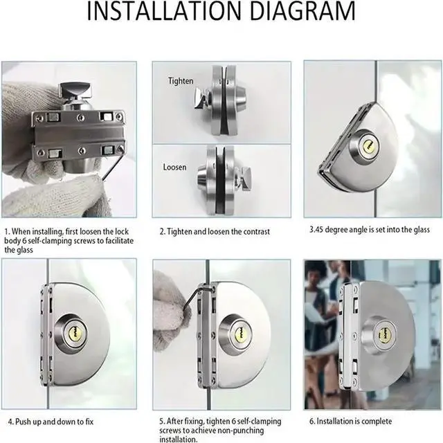 Alt view image 2 of 3 - For 1/2 Inch Glass, 10Mm To 12Mm, Stainless Steel Double Bolt Rotary Sliding Access Control Office Glass Door Lock
