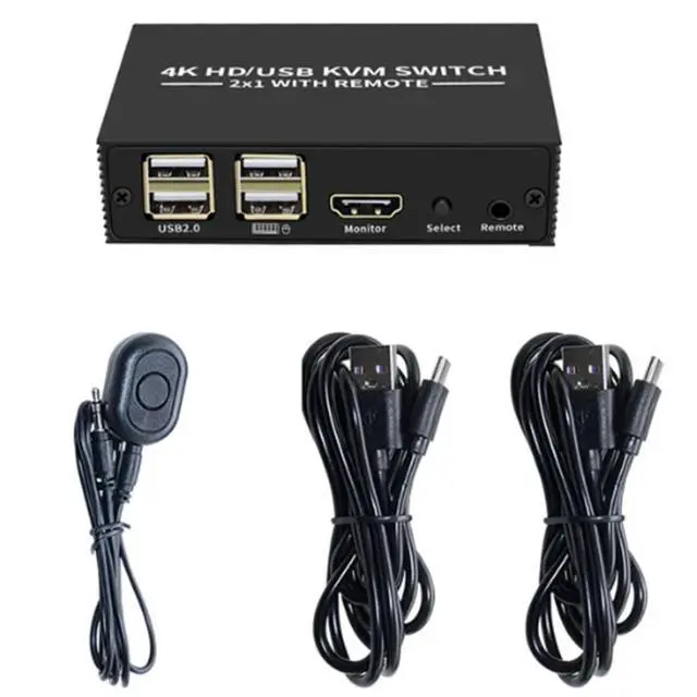 Alt view image 3 of 3 - -Compatible KVM Switch 2X1 4K -Compatible USB Switch 2 in 1 Out with 4 Port USB Hub