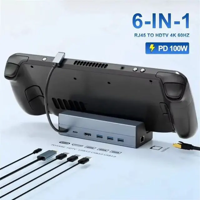 Main image of 6 in 1 USB C Hub 1000M 4K@60Hz Docking Station for (OLED)/ Ally/Legion Go