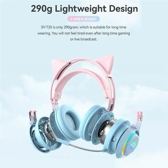 Main image of RGB Light Cute Antlers Cat Ear Bluetooth Headphone Gaming Headset Earphone For Kids Gamers Puple-AAAE