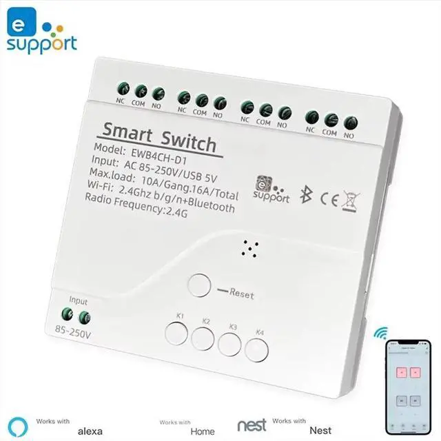 Main image of Smart Switch 4 Channel Smart Bluetooth Dry Contact Relay Switch Module APP Remote Control 85-250V