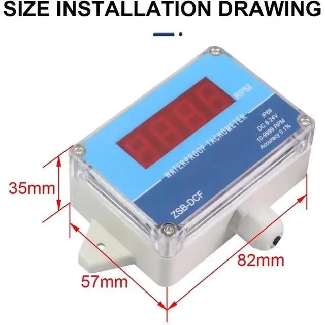 Alt view image 2 of 3 - IP68 Waterproof Hall Tachometer Digital LED Motor Speed Meter Tester NPN Switch DC 8-24V 10-9999 RPM