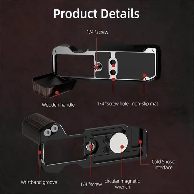 Alt view image 3 of 3 - For XM5 Quick Release L Plate Camera Wooden Handle Tripod Mount Camera Accessories Silver