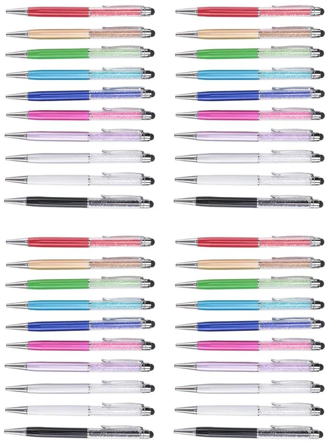 Alt view image 3 of 3 - 40Pcs Crystal Ballpoint Pen Bulk Shiny 2 in 1 Slim Crystal Diamond Screen Stylus Black Gel Ink Ballpoint Glitter Pen