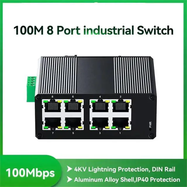 Main image of 8 Port 100M Industrial Switch Mini Industry Ethernet Network Switch DIN Rail Plug and Play IP40 Protection
