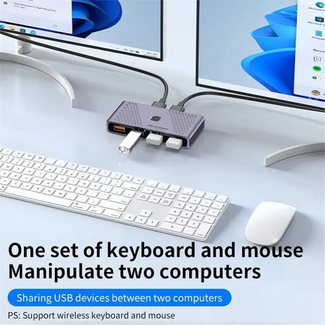 Alt view image 2 of 3 - USB 3.0 Switch 2 Computers Sharing 4 USB Devices One-Button Switcher for Keyboard Mouse Printer USB Hub for PC
