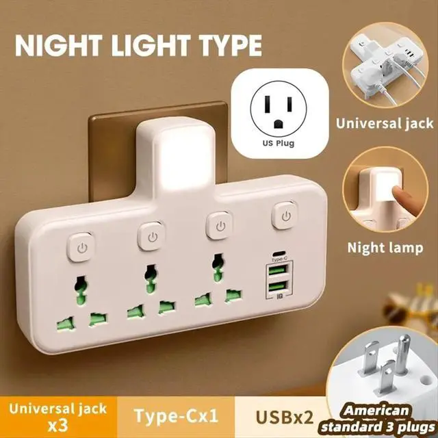 Alt view image 3 of 3 - Multi Outlet Power Strip Wall Socket Universal Network Filter USB Charger Separate Switch Adapter with Light US Plug