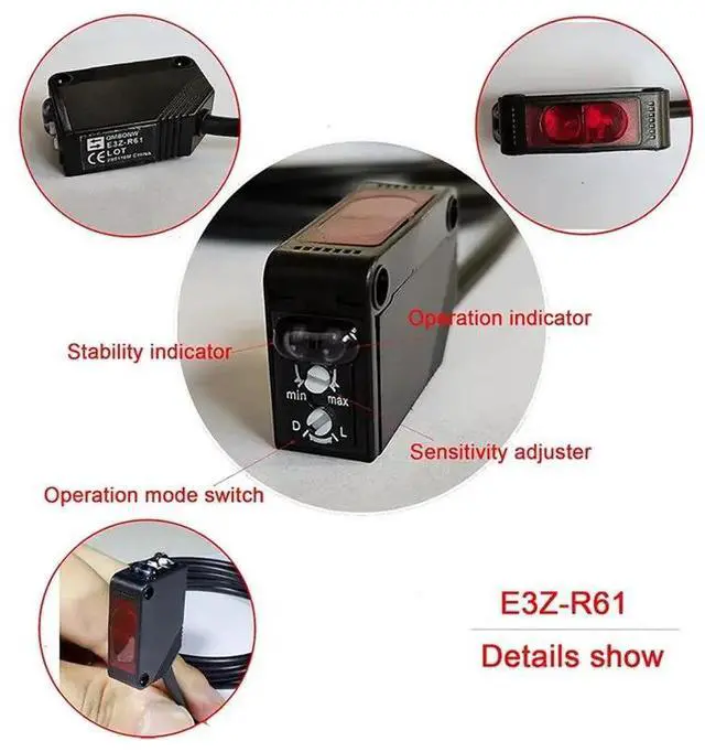 Alt view image 2 of 3 - 5X E3Z-R61 NPN Photoelectric Sensor With Bracket Mirror Reflection Photoelectric Switch Sensor 2M Range