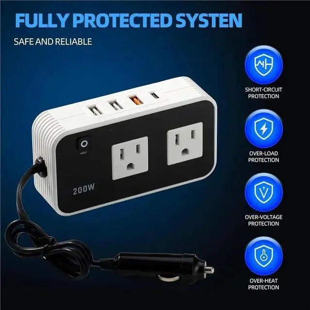 Alt view image 3 of 3 - Car Laptop US Plug, 200W Automotive Power Inverter, 110V Ac Automotive Adapter Plug Socket Converter