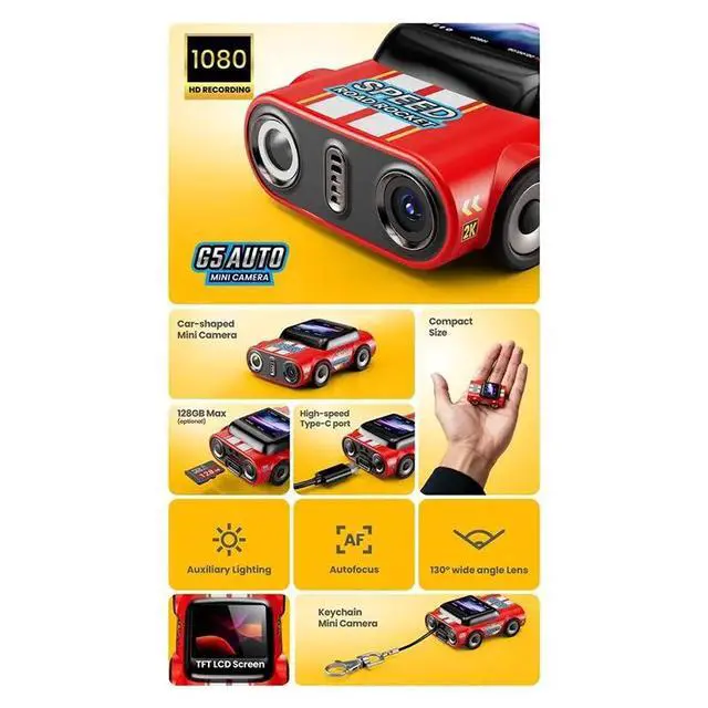 Alt view image 2 of 3 - Mini HD Retro Camera 2K Action Cam, 1.0 Inch LCD Screen, Small Video Camcorder, Supports Memory Card