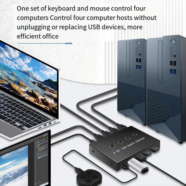 Alt view image 2 of 3 - USB Switcher 4 Computer Sharing 4 USB Devices Printer, , Mouse, Keyboard, with 4 Pack USB 3.0 Cables