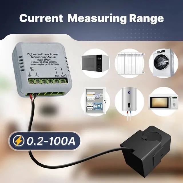 Main image of Tuya Zigbee Smart 1-Phase Power Meter 100A Monitoring Module Bidirectional with Current Transformer Sensor Clamp