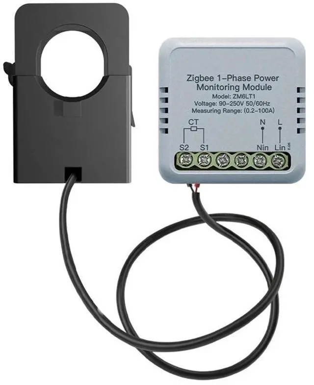 Alt view image 3 of 3 - Tuya Zigbee Smart 1-Phase Power Meter 100A Monitoring Module Bidirectional with Current Transformer Sensor Clamp