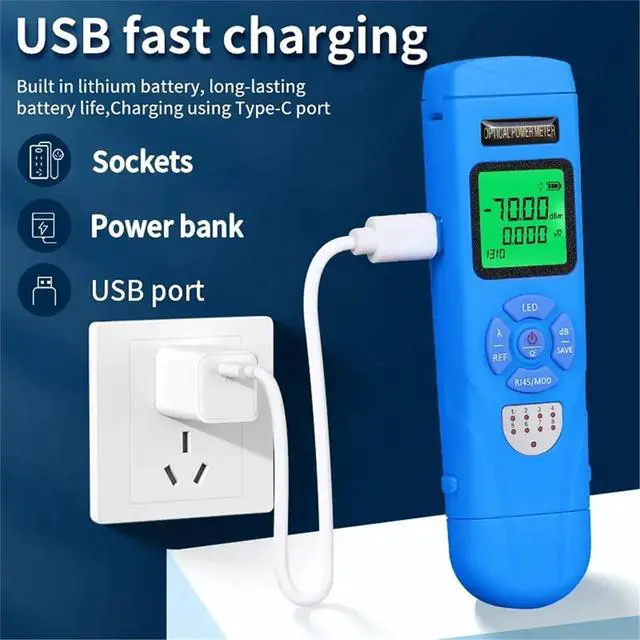 Alt view image 2 of 3 - Rechargeable Optical Power Meter -70+10dbm FTTH Fiber Optic Power Meter with LED OPM SC/FC/ Fiber Power Meter