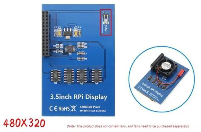 Main image of 3.5 Inch Touch Screen Module SPI 480X320 With 5V Fan Interface Resistive Touch Screen For Raspberry Pi 3B+/4B-AAAE