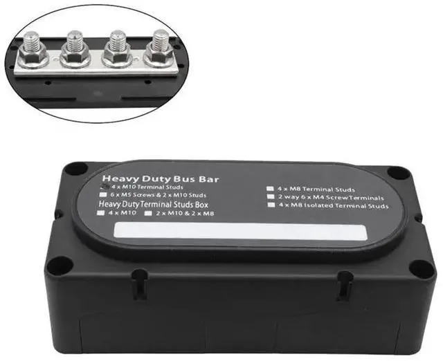 Main image of 300A Heavy Duty Bus Bar Box With 4 Terminal Studs M10 Modular Power Distribution Block For Marine/Solar 48V DC System B
