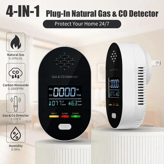 Alt view image 2 of 3 - Gas Leak And Carbon Monoxide Detector Travel Detector Gas Alarm With Temperature Sensor US Plug