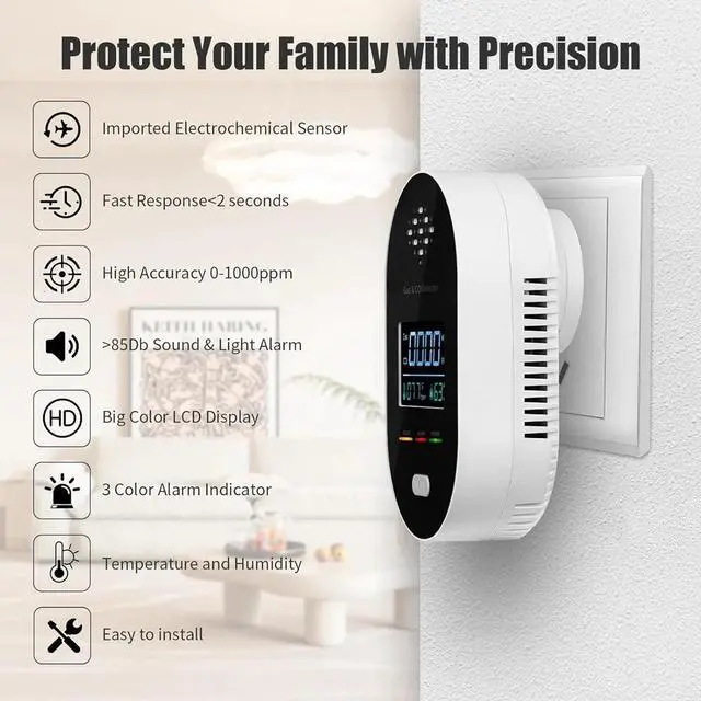Alt view image 3 of 3 - Gas Leak And Carbon Monoxide Detector Travel Detector Gas Alarm With Temperature Sensor US Plug
