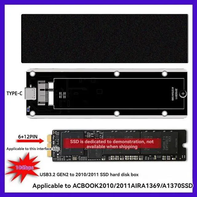 Main image of For 2010 2011 Air A1369 A1370 SSD Case USB3.2 GEN2 to 12+6Pin M.2 SATA SSD Enclosure 6Gbps M2 SSD Box A-C Cable