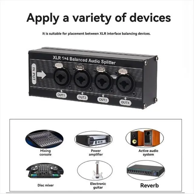 Alt view image 3 of 3 - XLR 1x4 Balanced Audio Splitter 6.5 XLR 1 in 4 Out 4 in 1 Out Bidirectional Audio Splitter Audio Signal Splitter Box