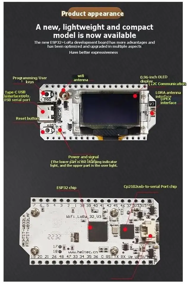 Main image of LoRa32 Heltec V3 - LoRa Development Board 868-915/433-510 MHz OLED SX1262 Logistics Network Development Kit