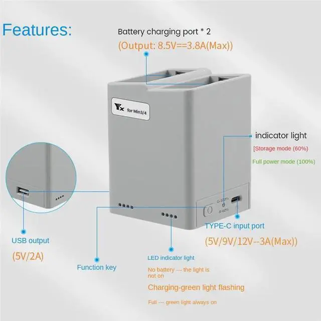 Main image of Charger Hub For MINI 3/4 Pro Screen Display Digital Intelligent Fast Charging 2 Batteries For MINI 3/4 Pro Accessorie